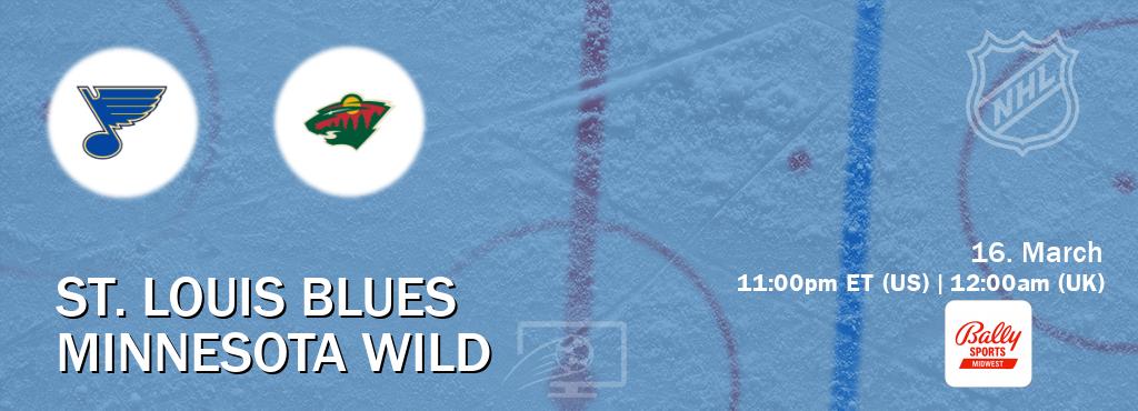 You can watch game live between St. Louis Blues and Minnesota Wild on Bally Sports Midwest(US).
