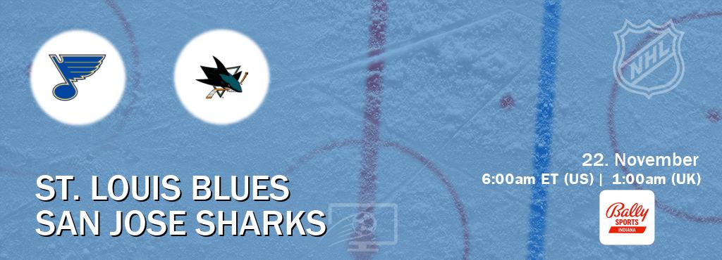 You can watch game live between St. Louis Blues and San Jose Sharks on Bally Sports Indiana(US).