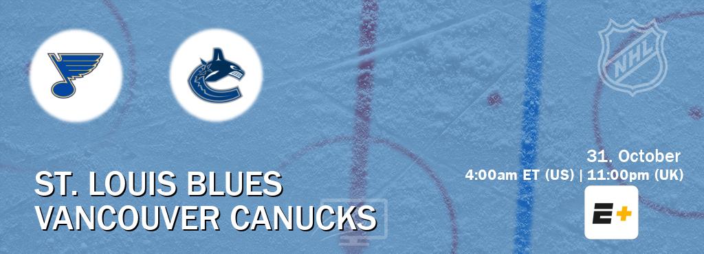 You can watch game live between St. Louis Blues and Vancouver Canucks on ESPN+(US). You can watch game live between St. Louis Blues and Vancouver Canucks on ESPN+(US).