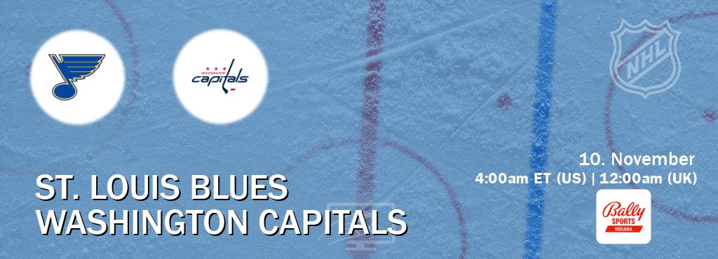 You can watch game live between St. Louis Blues and Washington Capitals on Bally Sports Indiana(US).