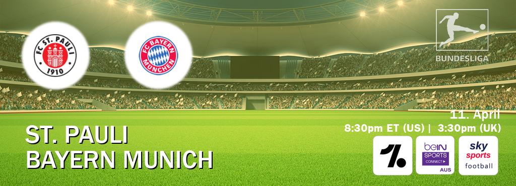 You can watch game live between St. Pauli and Bayern Munich on OneFootball, beIN Sports Connect(AU), Sky Sports Football(UK).