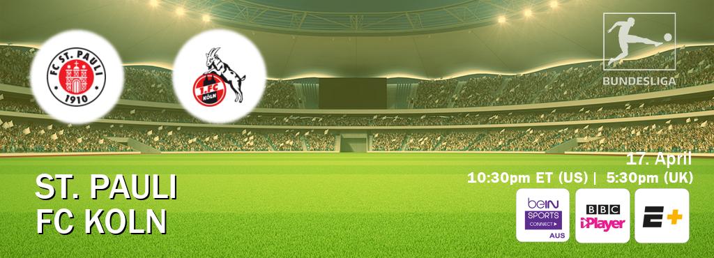 You can watch game live between St. Pauli and FC Koln on beIN Sports Connect(AU), BBC iPlayer(UK), ESPN+(US).
