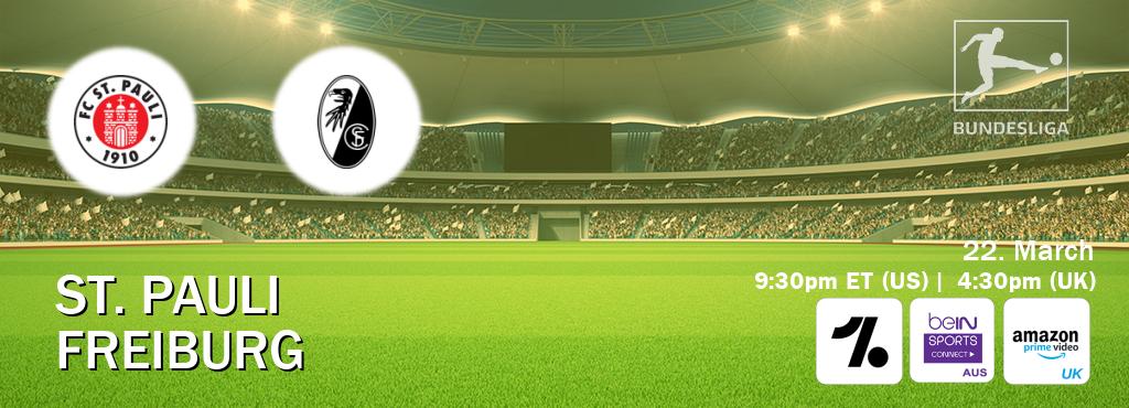 You can watch game live between St. Pauli and Freiburg on OneFootball, beIN Sports Connect(AU), Amazon Prime Video UK(UK).