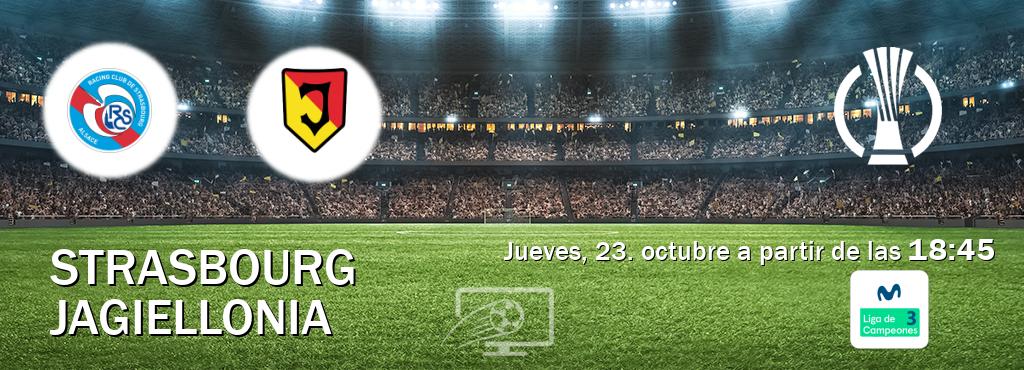 El partido entre Strasbourg y Jagiellonia será retransmitido por Movistar Liga de Campeones 3 (jueves, 23. octubre a partir de las 18:45). El partido entre Strasbourg y Jagiellonia será retransmitido por Movistar Liga de Campeones 3 (jueves, 23. octubre a partir de las 18:45).