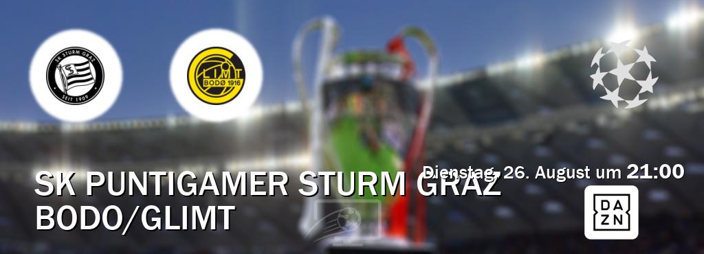 Das Spiel zwischen SK Puntigamer Sturm Graz und Bodo/Glimt wird am Dienstag, 26. August um 21:00, live vom DAZN übertragen. Das Spiel zwischen SK Puntigamer Sturm Graz und Bodo/Glimt wird am Dienstag, 26. August um 21:00, live vom DAZN übertragen.