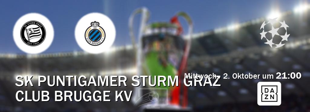 Das Spiel zwischen SK Puntigamer Sturm Graz und Club Brugge KV wird am Mittwoch,  2. Oktober um  21:00, live vom DAZN übertragen.