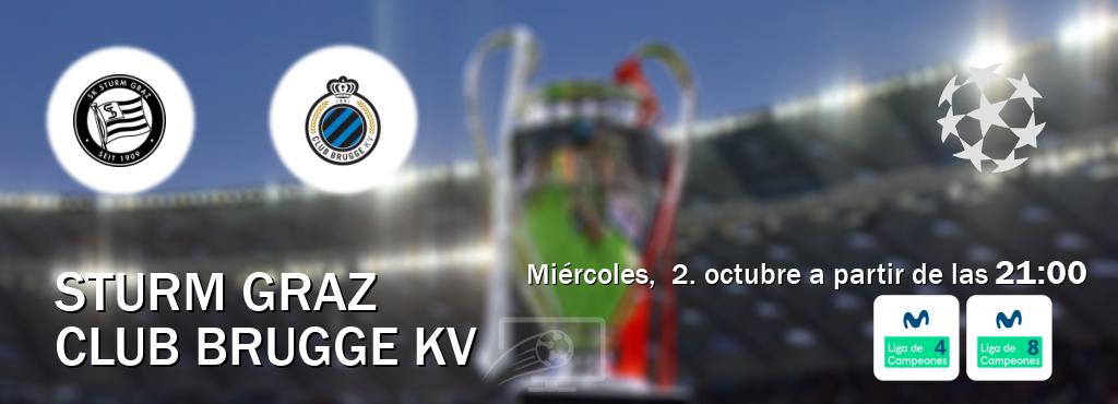 El partido entre Sturm Graz y Club Brugge KV será retransmitido por Movistar Liga de Campeones 4 y Movistar Liga de Campeones 8 (miércoles,  2. octubre a partir de las  21:00).