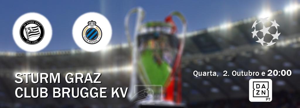 Jogo entre Sturm Graz e Club Brugge KV tem emissão DAZN (Quarta,  2. Outubro e  20:00).