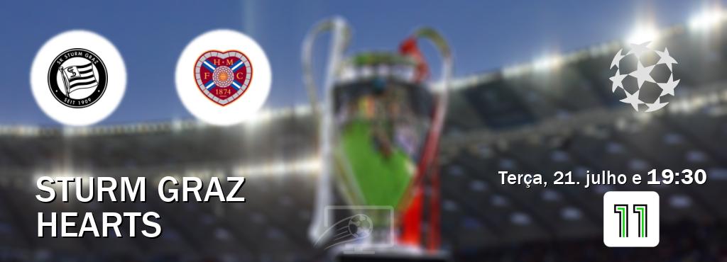Jogo entre Sturm Graz e Hearts tem emissão Canal 11 (terça, 21. julho e  19:30).