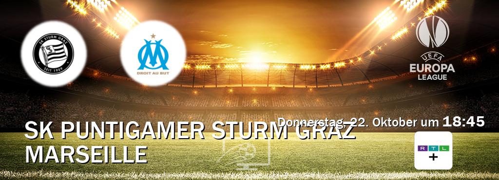 Das Spiel zwischen SK Puntigamer Sturm Graz und Marseille wird am Donnerstag, 22. Oktober um  18:45, live vom RTL+ übertragen.