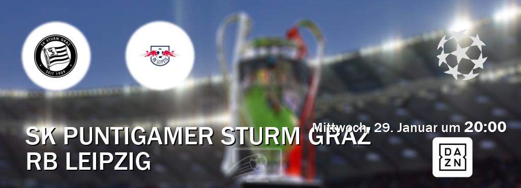 Das Spiel zwischen SK Puntigamer Sturm Graz und RB Leipzig wird am Mittwoch, 29. Januar um  20:00, live vom DAZN übertragen.