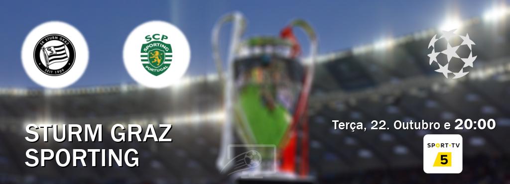 Jogo entre Sturm Graz e Sporting tem emissão Sport TV 5 (Terça, 22. Outubro e  20:00).