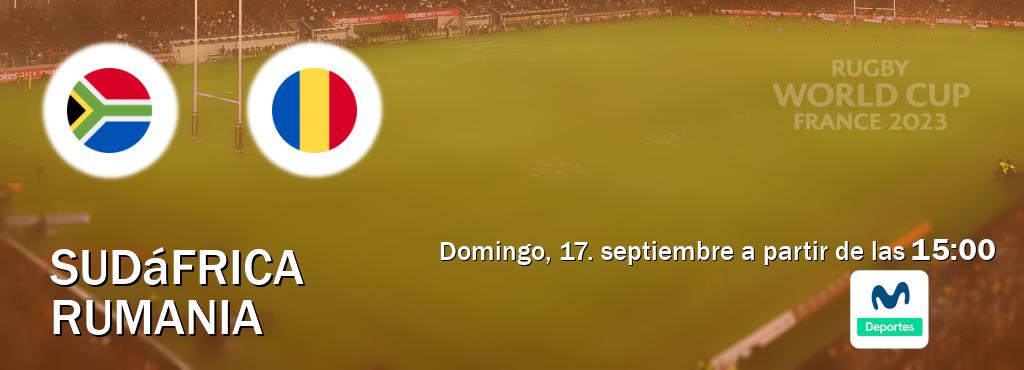 El partido entre Sudáfrica y Rumania será retransmitido por Movistar Deportes (domingo, 17. septiembre a partir de las  15:00).