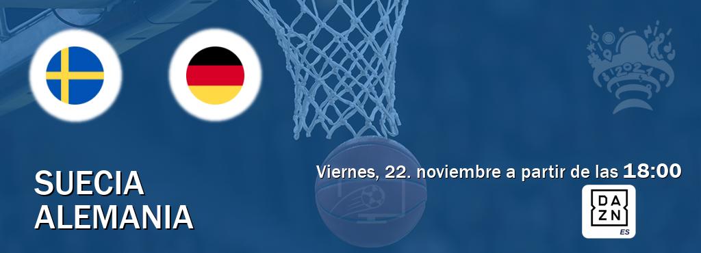 El partido entre Suecia y Alemania será retransmitido por DAZN España (viernes, 22. noviembre a partir de las  18:00).