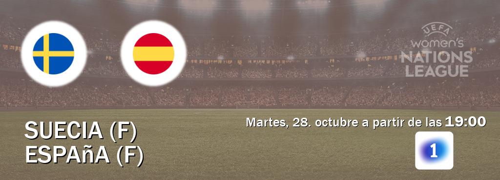 El partido entre Suecia (F) y España (F) será retransmitido por LA 1 (martes, 28. octubre a partir de las 19:00). El partido entre Suecia (F) y España (F) será retransmitido por LA 1 (martes, 28. octubre a partir de las 19:00).