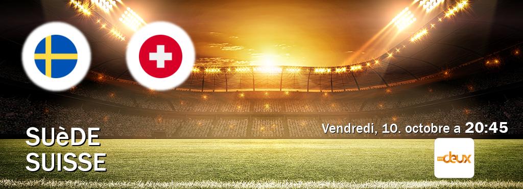 Match entre Suède et Suisse en direct à la RTS Deux (vendredi, 10. octobre a  20:45).
