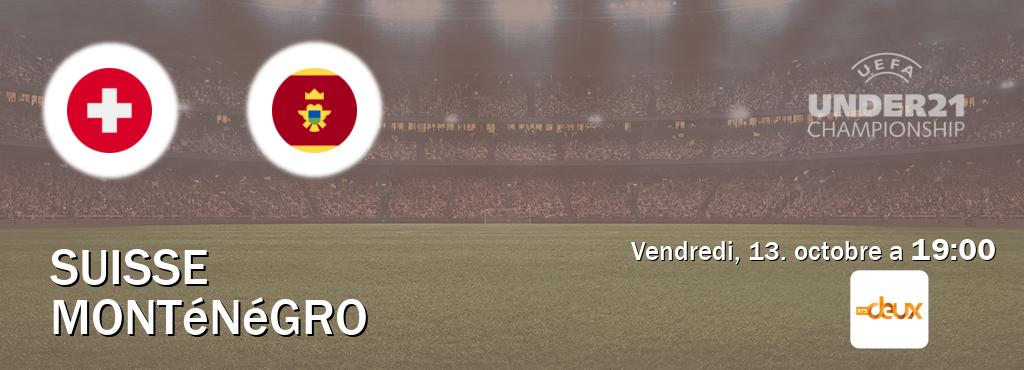 Match entre Suisse U21 et Monténégro U21 en direct à la RTS Deux (vendredi, 13. octobre a  19:00).