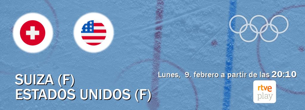 El partido entre Suiza (F) y Estados Unidos (F) será retransmitido por RTVE Play (lunes,  9. febrero a partir de las  20:10).