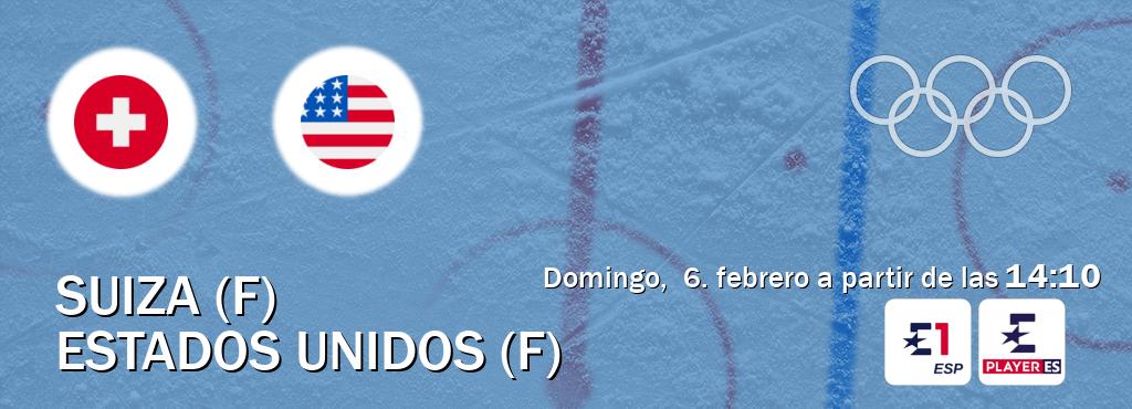 El partido entre Suiza (F) y Estados Unidos (F) será retransmitido por Eurosport 1 y Eurosport Player ES (domingo,  6. febrero a partir de las  14:10).