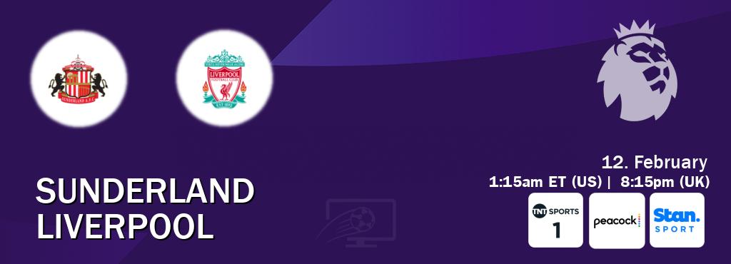 You can watch game live between Sunderland and Liverpool on TNT Sports 1(UK), Peacock(US), Stan Sport(AU).