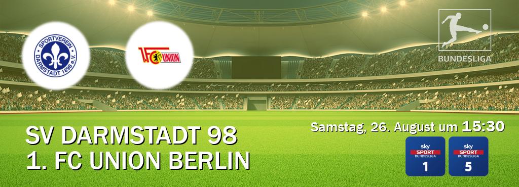 Das Spiel zwischen SV Darmstadt 98 und 1. FC Union Berlin wird am Samstag, 26. August um  15:30, live vom Sky Bundesliga 1 und Sky Bundesliga 5 übertragen.