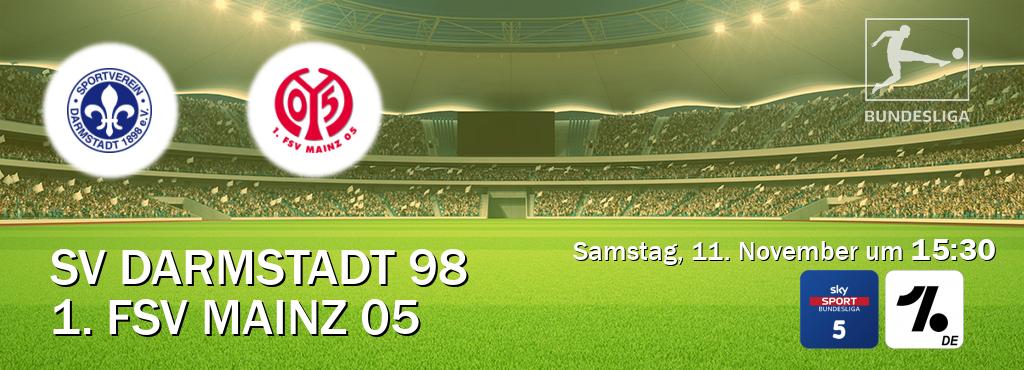 Das Spiel zwischen SV Darmstadt 98 und 1. FSV Mainz 05 wird am Samstag, 11. November um  15:30, live vom Sky Bundesliga 5 und OneFootball Deutschland übertragen.