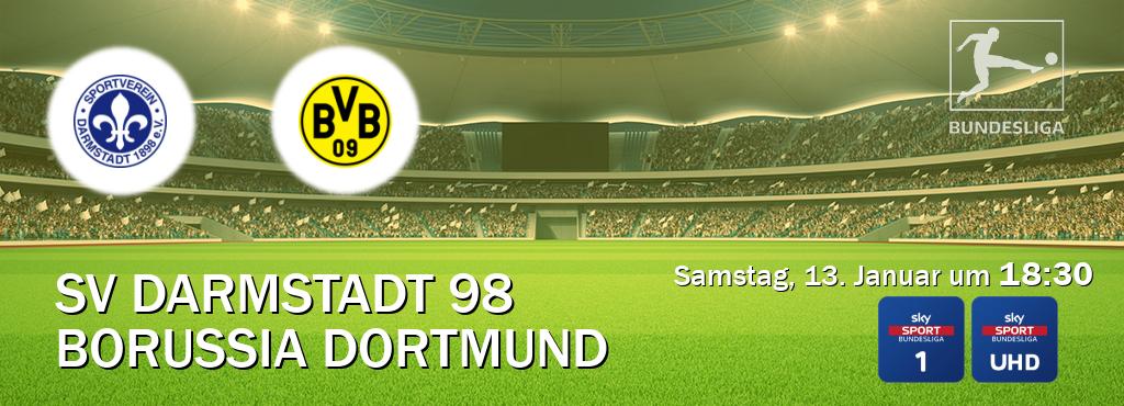 Das Spiel zwischen SV Darmstadt 98 und Borussia Dortmund wird am Samstag, 13. Januar um  18:30, live vom Sky Bundesliga 1 und Sky Bundesliga UHD übertragen.