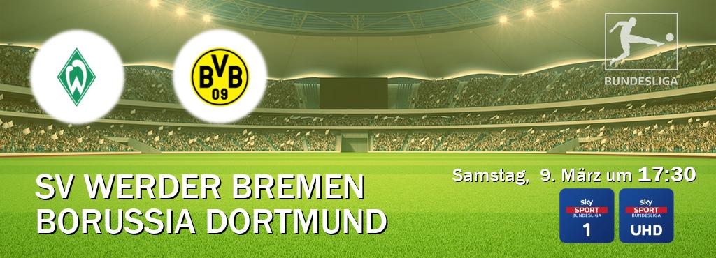 Das Spiel zwischen SV Werder Bremen und Borussia Dortmund wird am Samstag,  9. März um  17:30, live vom Sky Bundesliga 1 und Sky Bundesliga UHD übertragen.