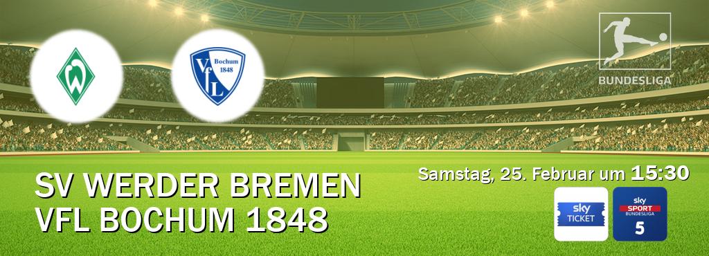 Das Spiel zwischen SV Werder Bremen und VfL Bochum 1848 wird am Samstag, 25. Februar um  15:30, live vom Sky Ticket und Sky Bundesliga 5 übertragen.