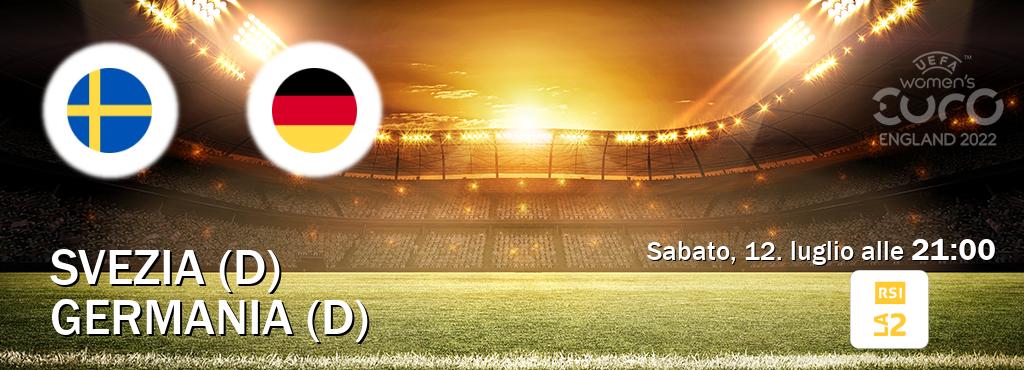 Il match Svezia (D) - Germania (D) sarà trasmesso in diretta TV su RSI La 2 (ore 21:00)