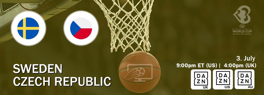 You can watch game live between Sweden and Czech Republic on DAZN UK(UK), DAZN(US), DAZN(AU).