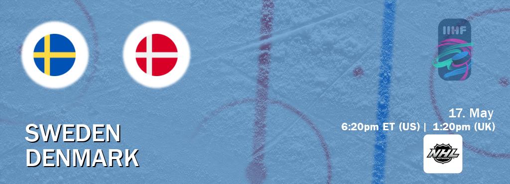 You can watch game live between Sweden and Denmark on NHL Network(US).