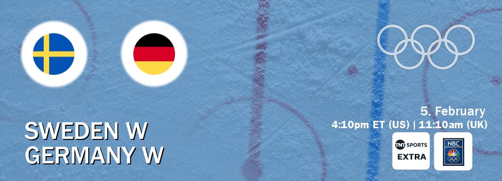 You can watch game live between Sweden W and Germany W on TNT Sports Extra(UK) and NBC Olympics(US).