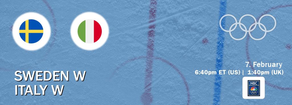 You can watch game live between Sweden W and Italy W on NBC Olympics(US).