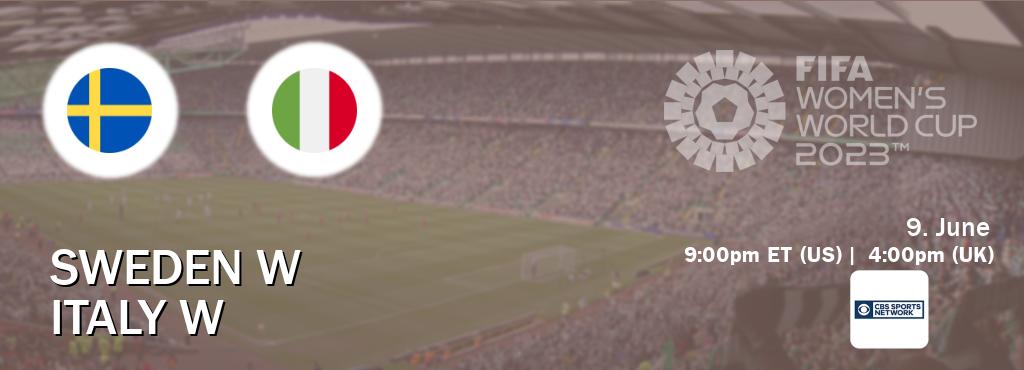 You can watch game live between Sweden W and Italy W on CBS Sports Network(US). You can watch game live between Sweden W and Italy W on CBS Sports Network(US).