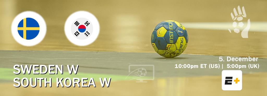 You can watch game live between Sweden W and South Korea W on ESPN+(US).