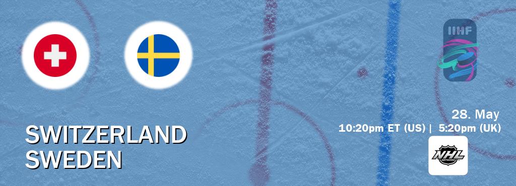 You can watch game live between Switzerland and Sweden on NHL Network(US). You can watch game live between Switzerland and Sweden on NHL Network(US).