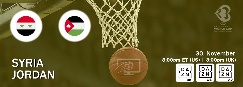 You can watch game live between Syria and Jordan on DAZN UK(UK), DAZN(US), DAZN(AU).