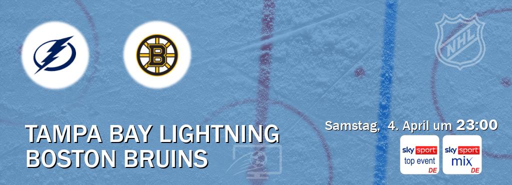 Das Spiel zwischen Tampa Bay Lightning und Boston Bruins wird am Samstag,  4. April um  23:00, live vom Sky Sport Top Event und Sky Sport Mix übertragen.