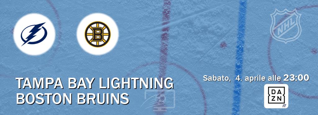Il match Tampa Bay Lightning - Boston Bruins sarà trasmesso in diretta TV su DAZN Italia (ore 23:00)