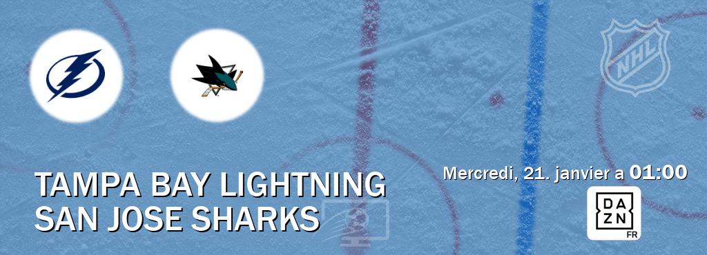 Match entre Tampa Bay Lightning et San Jose Sharks en direct à la DAZN (mercredi, 21. janvier a  01:00).