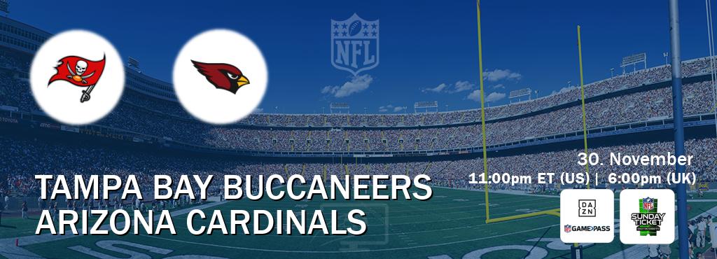 You can watch game live between Tampa Bay Buccaneers and Arizona Cardinals on DAZN NFL Game Pass and NFL Sunday Ticket(US). You can watch game live between Tampa Bay Buccaneers and Arizona Cardinals on DAZN NFL Game Pass and NFL Sunday Ticket(US).
