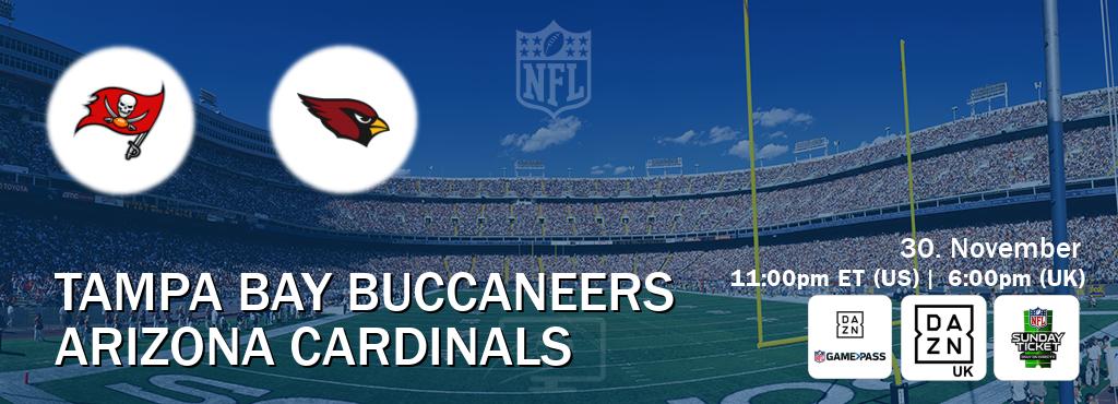 You can watch game live between Tampa Bay Buccaneers and Arizona Cardinals on DAZN NFL Game Pass, DAZN UK(UK), NFL Sunday Ticket(US). You can watch game live between Tampa Bay Buccaneers and Arizona Cardinals on DAZN NFL Game Pass, DAZN UK(UK), NFL Sunday Ticket(US).