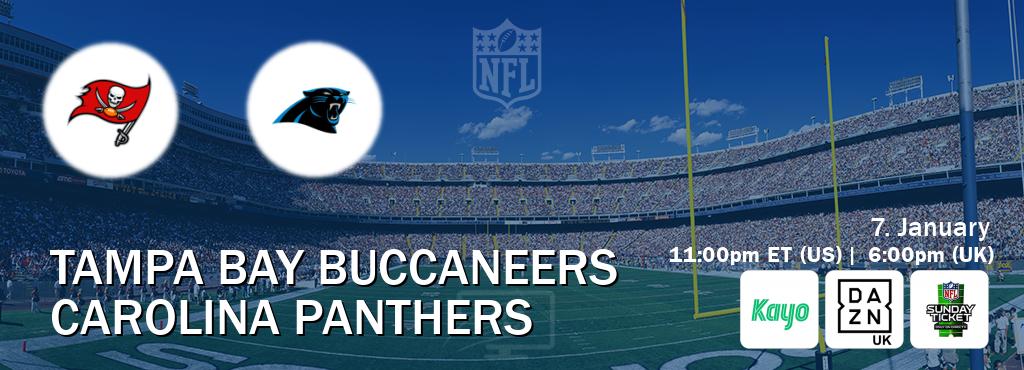 You can watch game live between Tampa Bay Buccaneers and Carolina Panthers on Kayo Sports(AU), DAZN UK(UK), NFL Sunday Ticket(US).