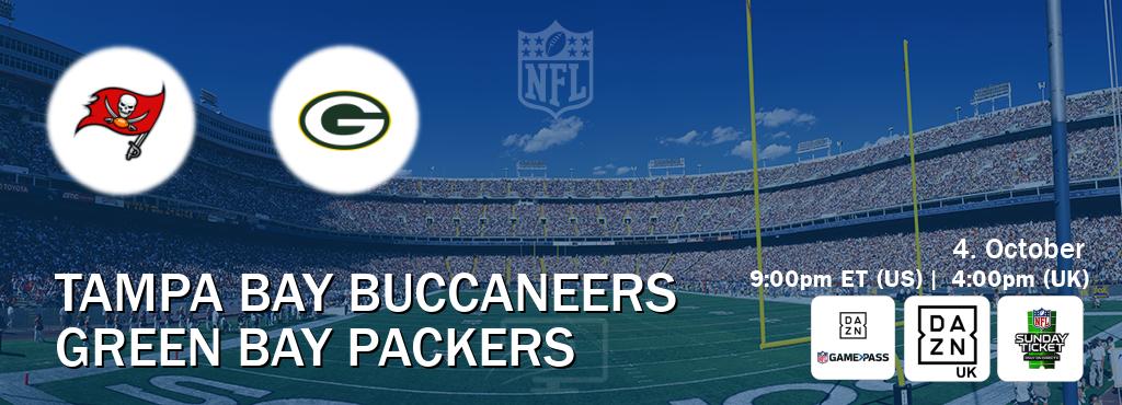 You can watch game live between Tampa Bay Buccaneers and Green Bay Packers on DAZN NFL Game Pass, DAZN UK(UK), NFL Sunday Ticket(US). You can watch game live between Tampa Bay Buccaneers and Green Bay Packers on DAZN NFL Game Pass, DAZN UK(UK), NFL Sunday Ticket(US).