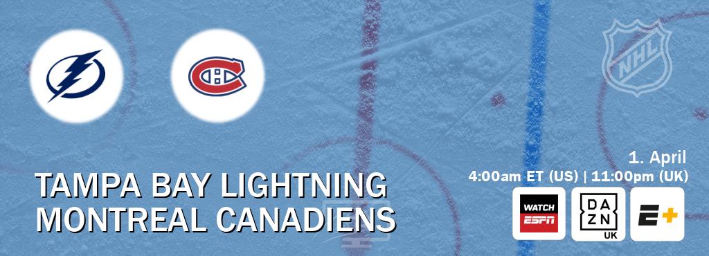 You can watch game live between Tampa Bay Lightning and Montreal Canadiens on WatchESPN(AU), DAZN UK(UK), ESPN+(US).