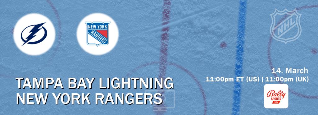 You can watch game live between Tampa Bay Lightning and New York Rangers on Bally Sports Sun(US).