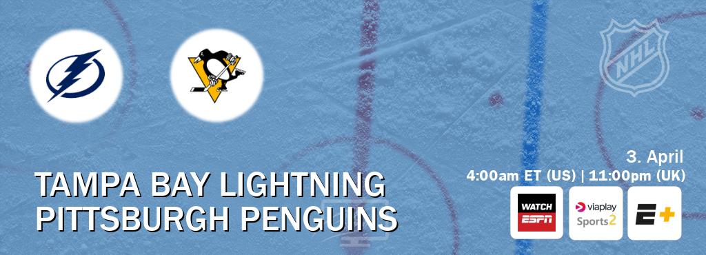 You can watch game live between Tampa Bay Lightning and Pittsburgh Penguins on WatchESPN(AU), Viaplay Sports 2(UK), ESPN+(US). You can watch game live between Tampa Bay Lightning and Pittsburgh Penguins on WatchESPN(AU), Viaplay Sports 2(UK), ESPN+(US).