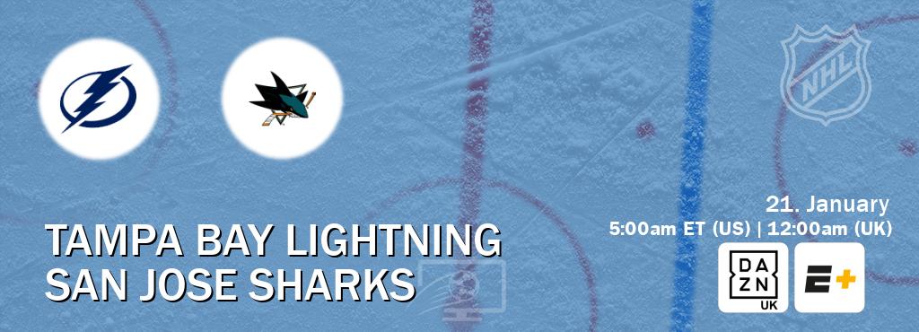 You can watch game live between Tampa Bay Lightning and San Jose Sharks on DAZN UK(UK) and ESPN+(US). You can watch game live between Tampa Bay Lightning and San Jose Sharks on DAZN UK(UK) and ESPN+(US).