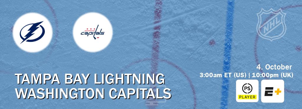 You can watch game live between Tampa Bay Lightning and Washington Capitals on Premier Player(UK) and ESPN+(US). You can watch game live between Tampa Bay Lightning and Washington Capitals on Premier Player(UK) and ESPN+(US).